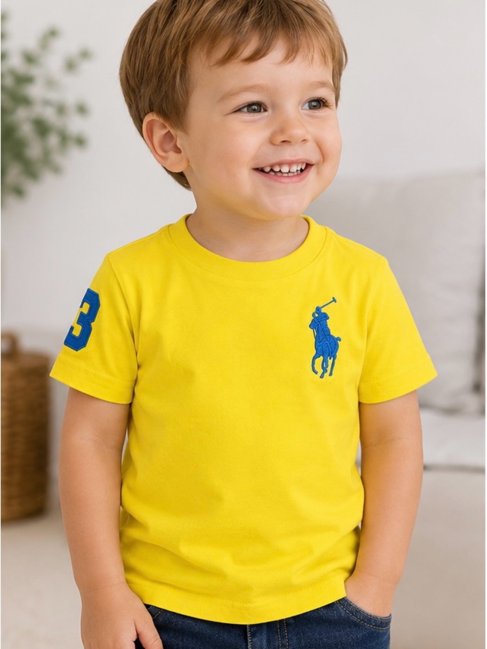 Polo Ralph Lauren Toddler Yellow Big Pony T-Shirt Size 3T Blue Logo Tee